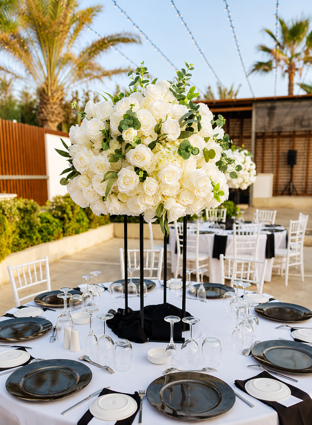 LUXURY OVERSIZED WHITE ROSE & FOLIAGE GEO FLOWER TOPS