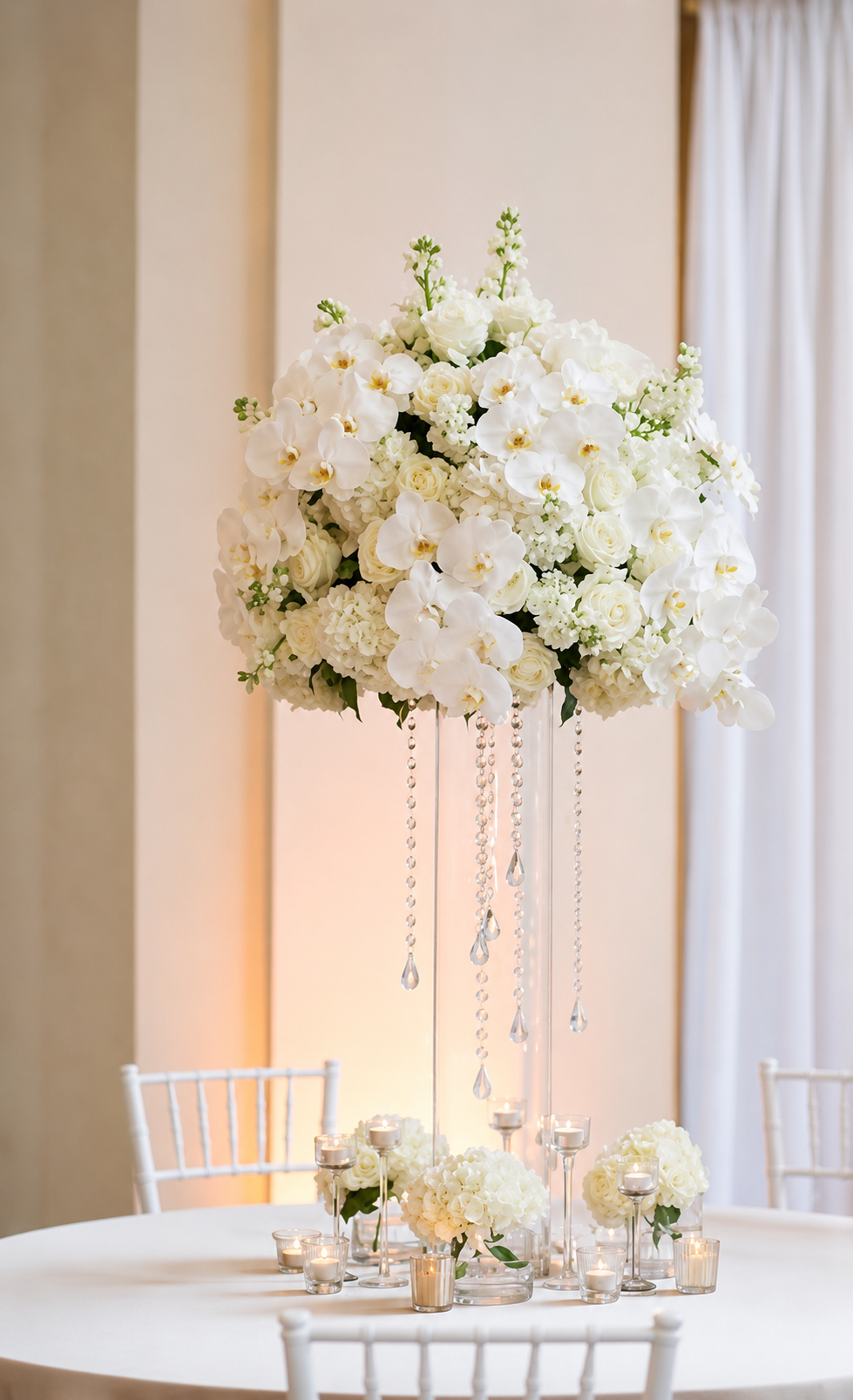 LUXURY ROSE & ORCHID TABLE OVERSIZED CENTREPIECE & CRYSTAL DROPLET STAND