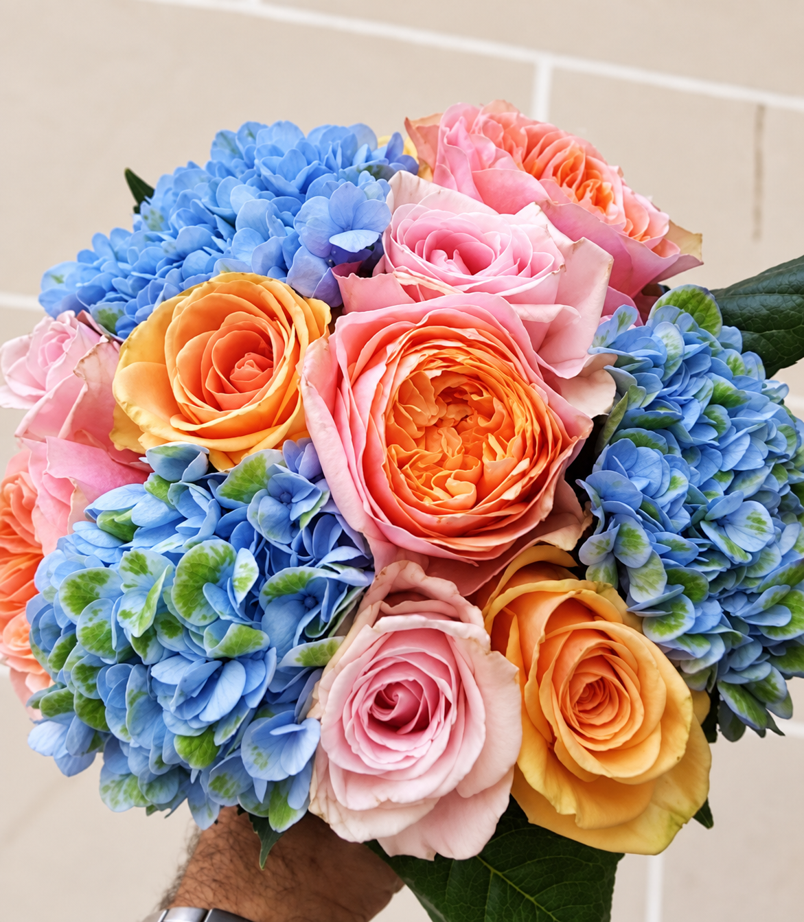Multi-Coloured Round Rose Based Bridal Bouquet