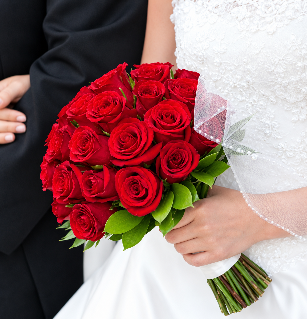 Round Red Rose Based Bridal Bouquet