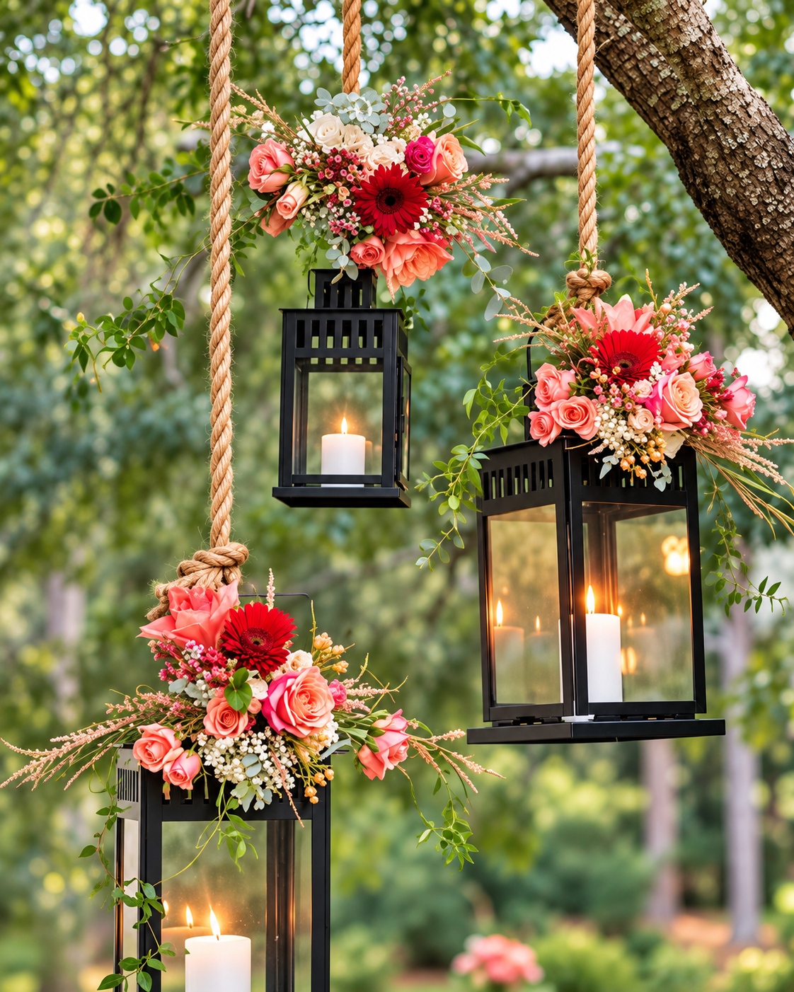 A Pair or Miniature Lanterns Supplied With Tealights