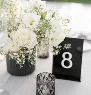 Black Vase Arrangment Complete with 2 Black Glass Votives