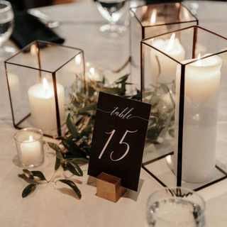 Set of 2 Square Lanterns, Candles, 2 Glasss Votives & Foliage