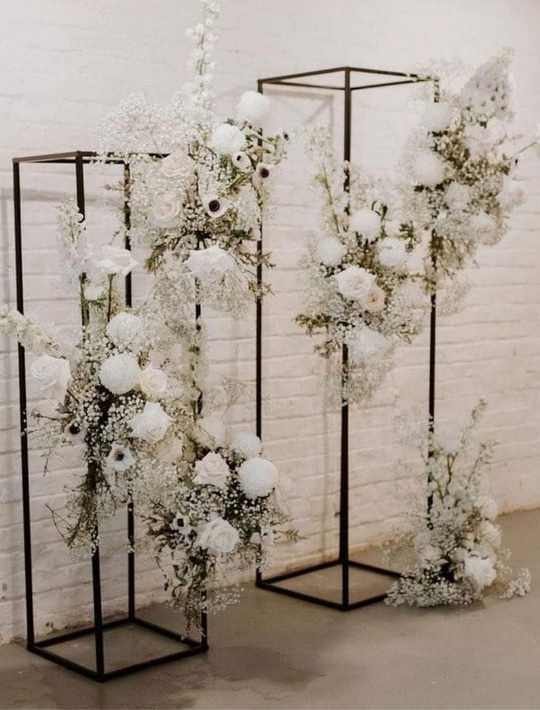 Pair of Black Framed Arch Stands Complete with Flowers As Displayed