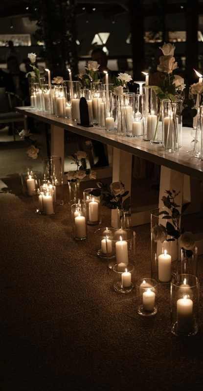 Long Or Top Table Set Up 15 Piece Glassware Complete With 10 Roses And 5 Candles With Real Wax Candles