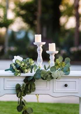 Small Glass Filled Jars with Flowers & Foliage - 2 Candlesticks & Garland