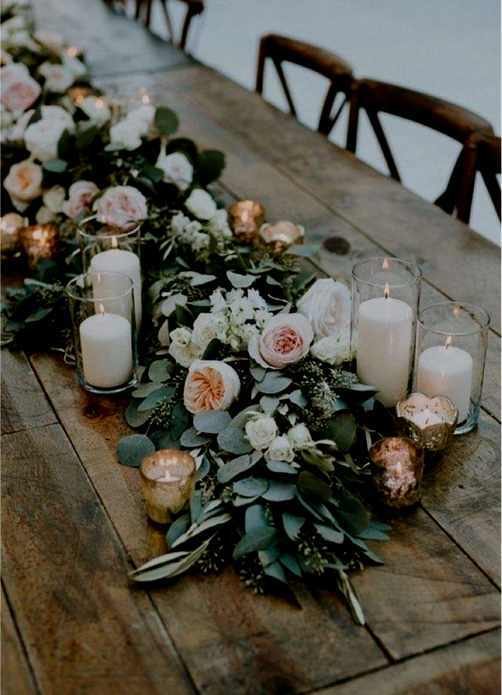 Eucalyptus Silver Dollar Leaf Luxury Runner Complete with Glassware & Wax Candles