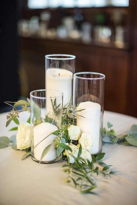 3 Pillar Glass Foliage & Rose
