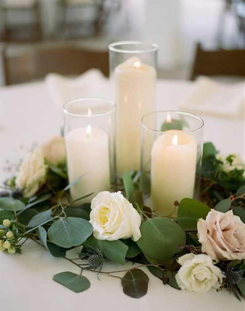 3 Pillar Glass Foliage & Rose