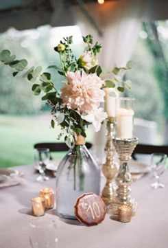 Glass Vase with Hessian Rope and Flowers 2 Pillars and 2 Votive Holders