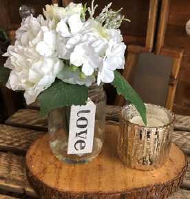 Rustic Log & Ivory Flowers