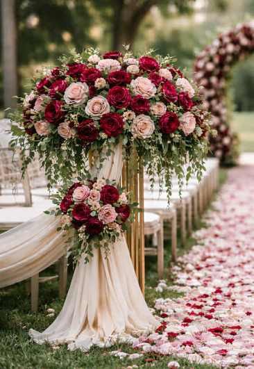 Luxury Oversized Flower Balls For Wedding Aisle With 1M Stands, Drape & Mid Arrangement