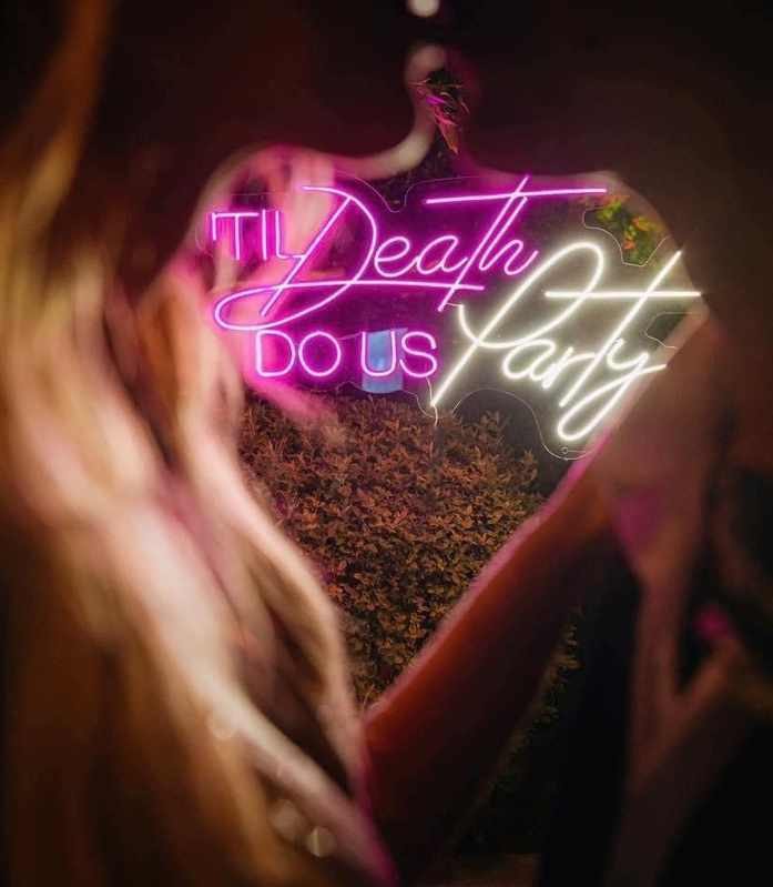 Til Death Do Us Party Neon Sign With Standalone Black Frame - No Decor