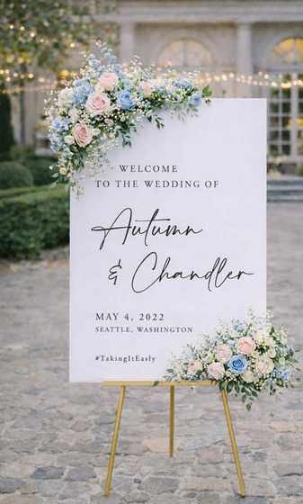 Welcome To Our Wedding Sign Easel & Flowers