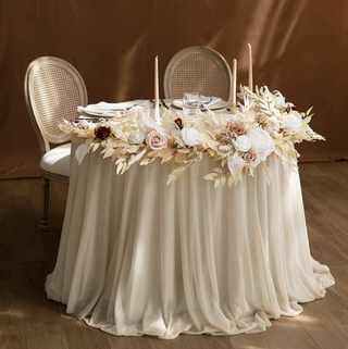 Fern & Dried Flower & Rose Runner Table Topper & 3 Candlesticks