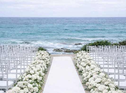 Luxury Artificial Runners Of Full Effect White Roses And Foliage - 15ft (4.5m) X 2 Side