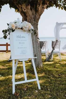 Welcome Sign, Flowers & Easel