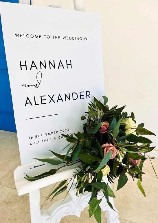 Welcome Sign, Artificial Flowers & Easel