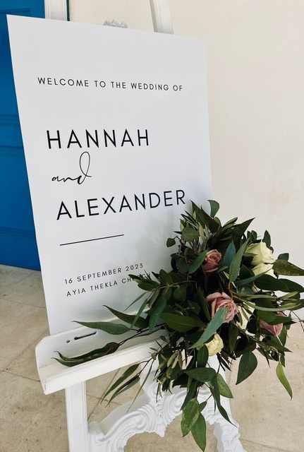 Welcome Sign, Artificial Flowers & Easel